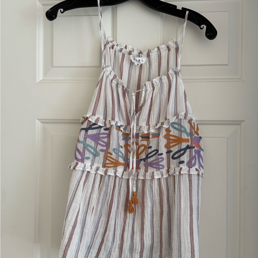 THML White,GreenGold Embroidered Patterned Camisole